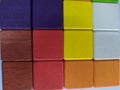 Wooden blog square grid.Sticks to painted colorful to array different levels to create dimensions for decorated on the wall in tha