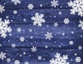 Wooden blue christmas background with snowflakes, vector Royalty Free Stock Photo