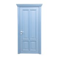 Wooden blue door isolated on white background. Blue interior door isolated. Entrance door