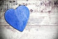 Wooden blue heart on timbered background, space for text Royalty Free Stock Photo