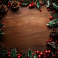 Wooden board with Christmas elements - ai generated image Royalty Free Stock Photo