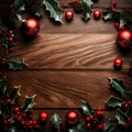 Wooden board with Christmas elements - ai generated image Royalty Free Stock Photo