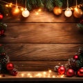 Wooden board with Christmas elements - ai generated image Royalty Free Stock Photo