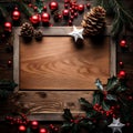 Wooden board with Christmas elements - ai generated image Royalty Free Stock Photo