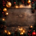 Wooden board with Christmas elements - ai generated image Royalty Free Stock Photo