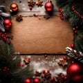 Wooden board with Christmas elements - ai generated image Royalty Free Stock Photo