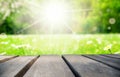 Wooden Board, Daisy Flower Field As Background, Bokeh Royalty Free Stock Photo