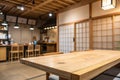 Wooden board empty table background with Japanese kitchen style Royalty Free Stock Photo