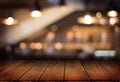 Wooden board empty table cafe, coffee shop, bar blurred backgro Royalty Free Stock Photo