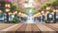 Wooden board empty table in front of blurred background. Perspective brown wood over blur in coffee shop - can be used for display Royalty Free Stock Photo