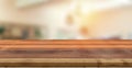 Wooden board empty table in front of blurred background. Perspective brown wood over blur in coffee shop Royalty Free Stock Photo