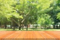 Wooden board empty table in front of blurred background. Perspective brown wood table over blur trees in forest background. Royalty Free Stock Photo