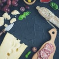 Wooden board full of mediterranean appetizers Royalty Free Stock Photo