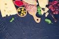 Wooden board full of mediterranean appetizers Royalty Free Stock Photo