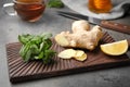 Wooden board with natural cough remedies Royalty Free Stock Photo