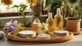 Wooden board of pampering spa products