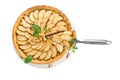 Wooden board with tasty homemade apple pie on white background Royalty Free Stock Photo