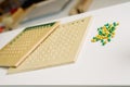 Wooden board to learn to count numbers and do mathematical operations Royalty Free Stock Photo