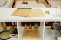 Wooden board to learn to count numbers and do mathematical operations Royalty Free Stock Photo