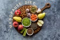 A wooden board topped with foods that are high in phytoestrogens. Royalty Free Stock Photo