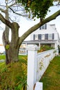 Wooden boarded house at entrance to Portsmouth Harbor. Royalty Free Stock Photo