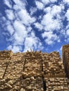 Wooden boards, lumber, industrial wood, timber. Pine wood timber stack of natural rough wooden boards on building site Royalty Free Stock Photo