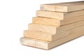 Wooden boards on white in a woodworking industry. stacks with pine lumber. folded edge board. timber for construction