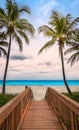 Wooden boardwalk access to Hollywood beach, Florida. Royalty Free Stock Photo