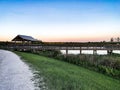 Wooden boardwalk bridge in the swamp Royalty Free Stock Photo