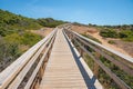 Wooden boardwalk in dune landscape, West Algarve Portugal