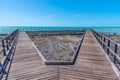 Wooden boardwalk at Hamelin pool used for view at stromatolites, Australia Royalty Free Stock Photo