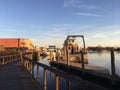 Boardwalk next to the water at sunset