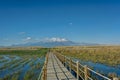 A sheltered wooden boardwalk extends through a wildlife sanctuary