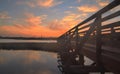 Wooden Boardwalk at sunset at Bolsa Chica