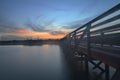 Wooden Boardwalk at sunset at Bolsa Chica