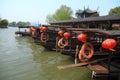 Wooden boat anchoring bank with its refelctor