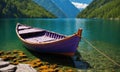 Wooden boat on a calm mountain lake Royalty Free Stock Photo