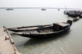 Wooden boat crosses the Ganges River in Gosaba, West Bengal, India Royalty Free Stock Photo