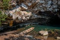 Wooden boat at Buddha cave, Thakhek loop, Laos