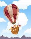 wooden boat on a hot air balloon flying on the sky