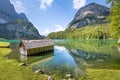 Wooden boat hut at Gosau lake in Summer, Upper Austria Royalty Free Stock Photo