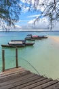 Wooden boat in the Indian Ocean near Prison Island. Tanzani, Afr