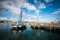 Wooden boat with Jet D'eau at Geneva, Switzerland