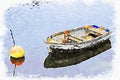 Wooden boat moored on river during summer