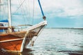 Wooden boat moored at the sea pier Royalty Free Stock Photo
