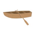 Wooden boat with oars, Color vector illustration in cartoon style on a white background. Royalty Free Stock Photo