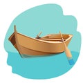 Wooden boat with oars vector illustration isolated on white. Royalty Free Stock Photo