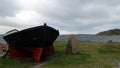 A wooden boat on the ocean coast in southern Sweden Royalty Free Stock Photo