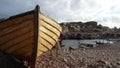 A wooden boat on the ocean coast in southern Sweden Royalty Free Stock Photo