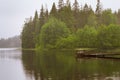 Wooden boat pier on lake. Palvaanjarven Campsite, Lappeenranta, Royalty Free Stock Photo